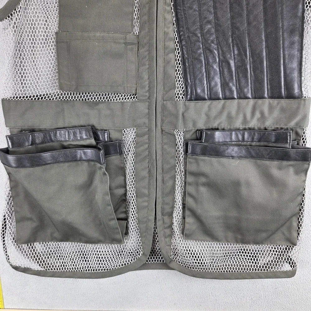 Vintage L.L. Bean Vest Mens Large Green Outdoor Hunting Real Leather Trim Mesh
